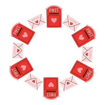Simple valentines day circle frame. Round love themed border made of different Stock Illustration
