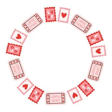 Simple valentines day circle frame. Round love themed border made of different Stock Illustration