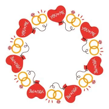 Simple valentines day circle frame. Round love themed border made of different Stock Illustration