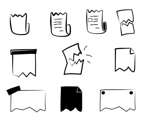 Simple Vector 10 Set Blank Vector hand draw sketch blank torn note with tape Stock Illustration