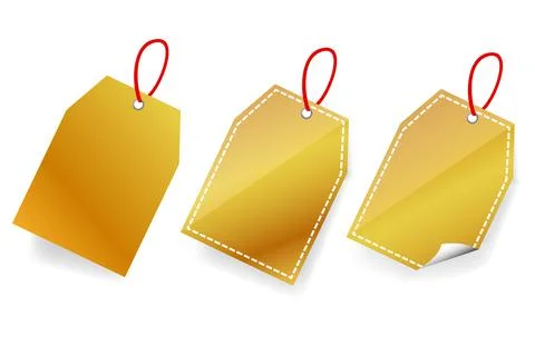 Simple Vector 3 style Golden rectangle Blank Tag with soft shadow and curl Stock Illustration