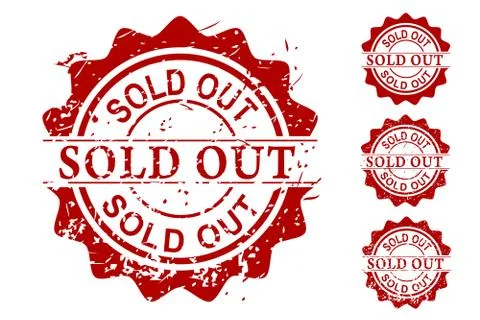 Simple Vector 4 style Vector Scratch Red Circle Rubber Stamp, Sold Out, isola Stock Illustration