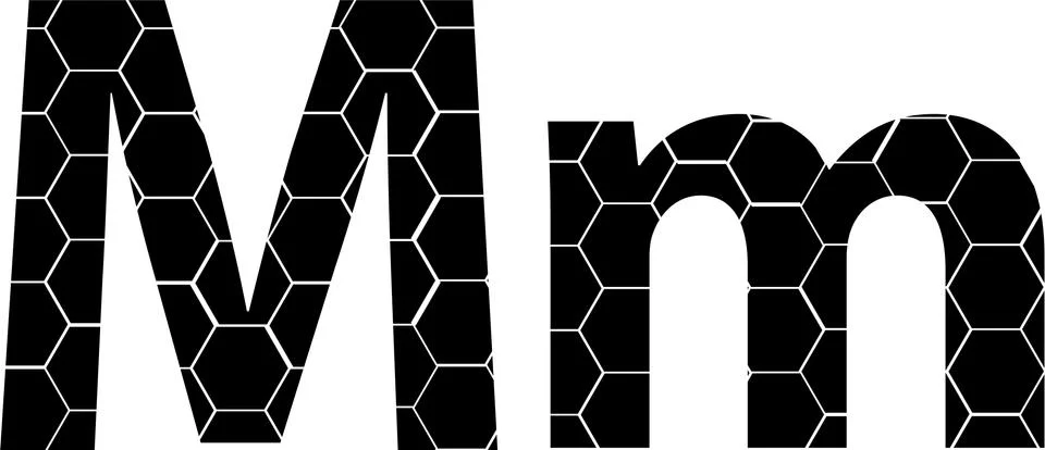 Simple vector alphabet of honeycombs, vector icons isolated on white - M Stock Illustration