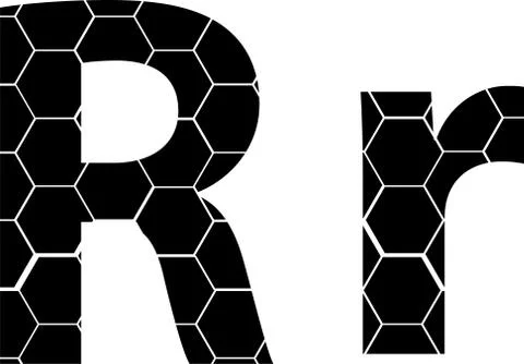 Simple vector alphabet of honeycombs, vector icons isolated on white - R Stock Illustration