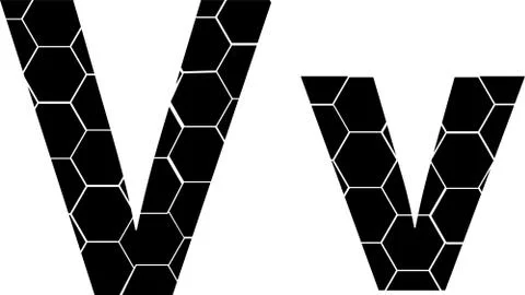 Simple vector alphabet of honeycombs, vector icons isolated on white - V Stock Illustration