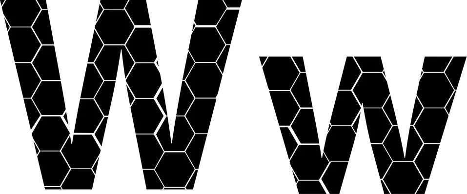 Simple vector alphabet of honeycombs, vector icons isolated on white - W Stock Illustration