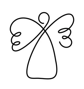 Simple vector angel with wings, continuous line drawing, small tattoo, print for Stock Illustration