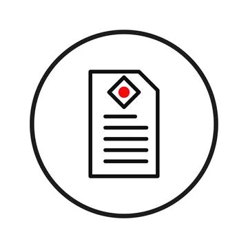 Simple vector artwork showcasing a document outline with a prominent red rh.. Ilustración de archivo