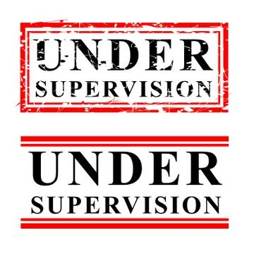 Simple Vector Black and Red Rubber Stamp, under supervision, isolated on whit Stock Illustration