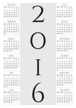 Simple vector black and white calendar 2016 year Stock Illustration
