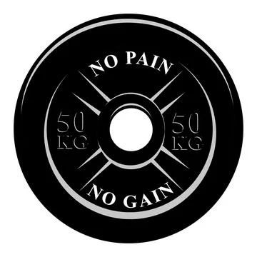Simple Vector Black and White barbell Plate, with Text No Pain No Gain isolat Stock Illustration