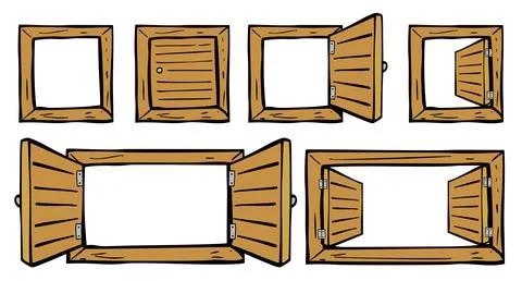 Simple vector black brown gray hand Draw sketch Window set 6 Stock Illustration