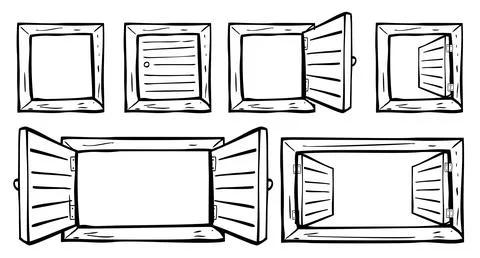 Simple vector black hand Draw sketch Window set 6 Stock Illustration