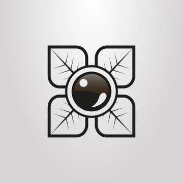 Simple vector black pearl pictogram with four leaves Stock Illustration