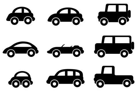 Simple vector black silhouette car, set 9, isolated on white Stock Illustration