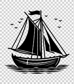 Simple vector black silhouette design sailing boat 스톡 일러스트