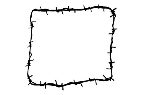 Simple Vector Black square Frame Hand Draw sketch Barb Wire Stock Illustration