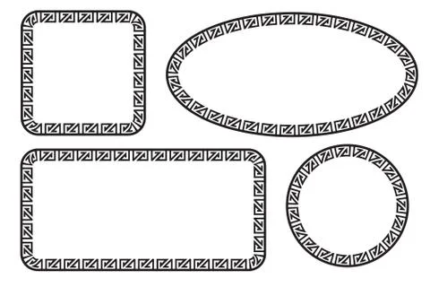 Simple Vector Black Square Rectangle Circle and Oval Frame for Certificate, P 스톡 일러스트