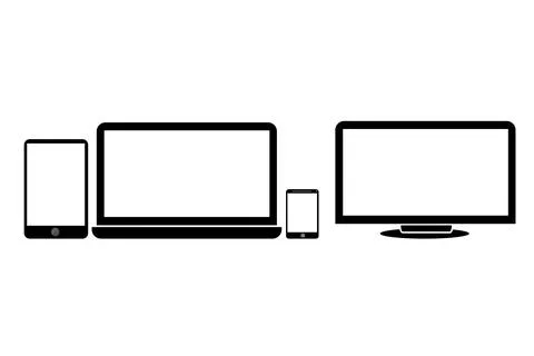 Simple Vector Black Tablet, Notebook, Smartphone and LCD Screen Stock Illustration