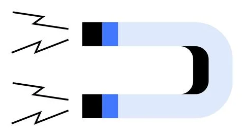 Simple vector of a blue and black horseshoe magnet with three lightning symbo 스톡 일러스트