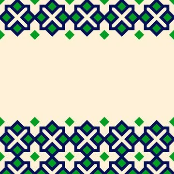Simple vector border frame design with traditional Islamic patterns in green, Stock Illustration