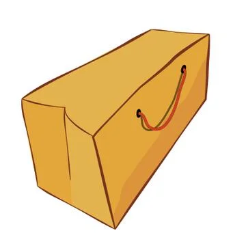 Simple Vector Brown Hand Draw Sketch of Paper Bag with Red rope for mock up,  Stock Illustration