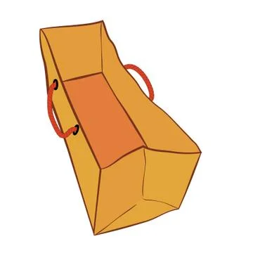 Simple Vector Brown Hand Draw Sketch of Paper Bag with Red rope, Isolated on  Illustrazione stock