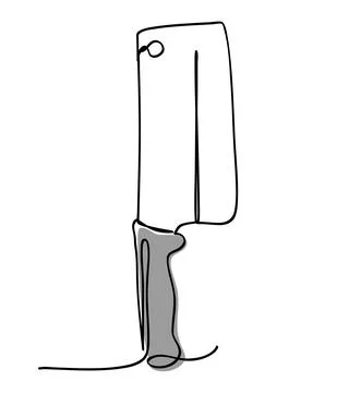Simple vector butcher knife, line art, continuous, isolated on white Stock Illustration