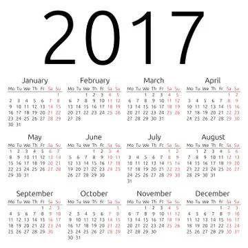 Simple vector calendar 2017 Illustrazione stock