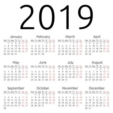 Simple vector calendar 2019 Stock Illustration