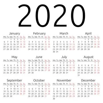 Simple vector calendar 2020 Stock Illustration