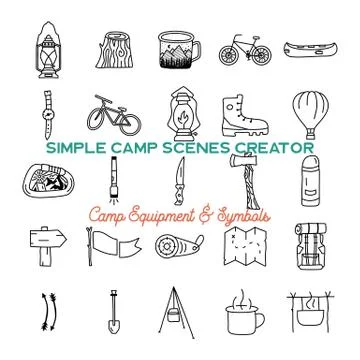 Simple vector camping icons shapes set. Logo creation kit. Outdoor adventure 스톡 일러스트