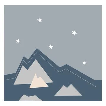 Simple vector card, poster with peaks of mountains at the night. Stock Illustration