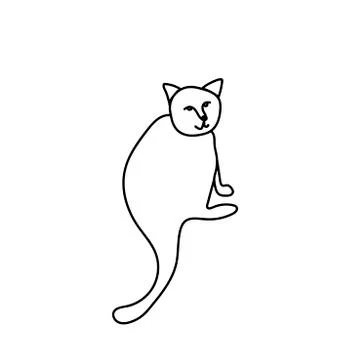 Simple vector cat. Autumn pet illustration with black lines on Stock Illustration