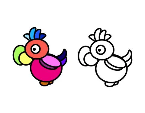 Simple vector character parrot for coloring book illustration Stock Illustration