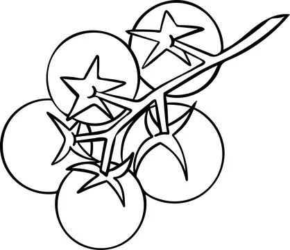 Simple vector cherry tomato branch icon, black and white hand-drawn icon, d.. Stock Illustration