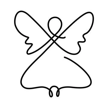 Simple vector Christmas angel with wings, continuous line drawing, small tattoo Stock Illustration