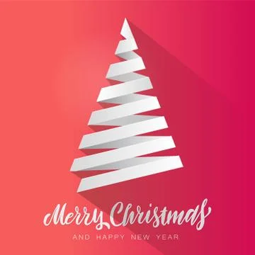 Simple vector christmas tree made from white paper stripe - original Merry Ch Illustrazione stock