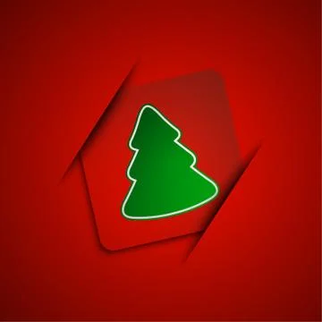 Simple vector christmas tree on red background, merry christmas Stock Illustration