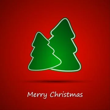 Simple vector christmas tree on red background, holiday card Stock Illustration
