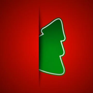 Simple vector christmas tree on red background, holiday card 스톡 일러스트