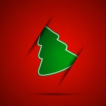 Simple vector christmas tree on red background, merry christmas 스톡 일러스트