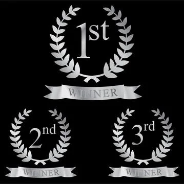 Simple Vector chrome or silver laurel, ribbon, first, second and third winner Иллюстрация