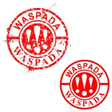 Simple Vector Circle Grunge Red Rubber Stamp, Waspada, Beware in indonesia la Stock Illustration