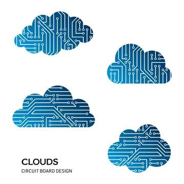 Simple vector circuit board design cloud icons Stock Illustration