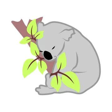 Simple vector clipart of a sleeping koala among tree leaves Illustrazione stock