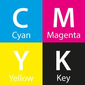 Simple vector cmyk color sample with color name, background Stockillustratie