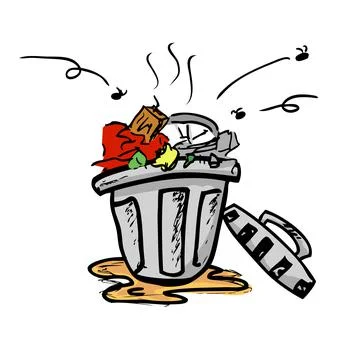 Simple Vector colorful Hand Draw Sketch of dirty stink and nasty trash bin wi Stock Illustration