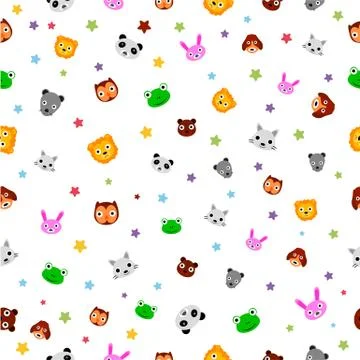 Simple Vector colorful Seamless Pattern Star, Baby Animal Face, Owl, Mouse, F Illustrazione stock