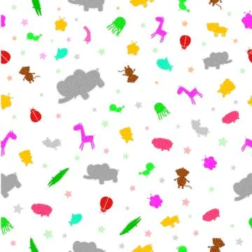 Simple Vector colorful Seamless Pattern star, Dot, Baby, Animal, jelly fish, Illustrazione stock